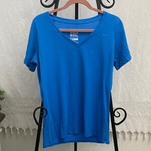 Nike Dri-Fit Bright Blue V-Neck Women's Tee Athletic Cut (XL)